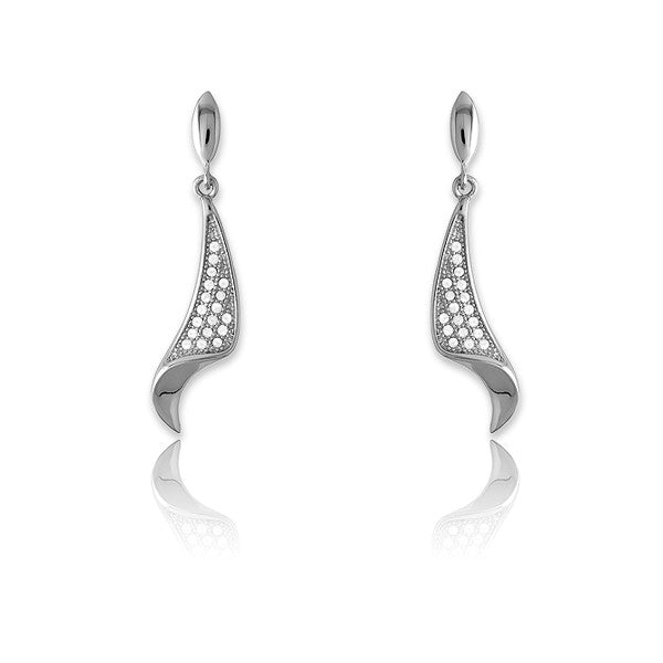 Sterling Silver Micro Pave Hanging, Twisted Earrings (36 stones)