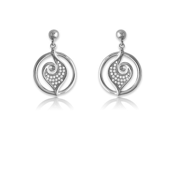 Sterling Silver Open Circle With  Inner Micro Pave Design Earrings