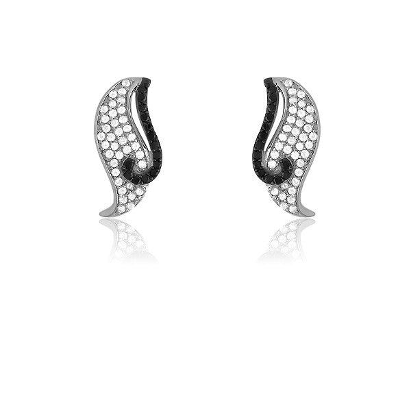 Sterling Silver Black and White Micro Pave Curled Earrings (98 stones)