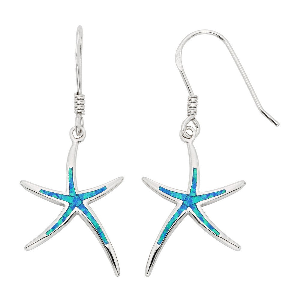 Sterling Silver Blue Inlay Opal Starfish Earrings