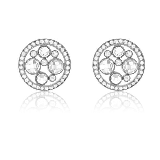 Sterling Silver Large and Small Circle CZs Open Circle Earrings