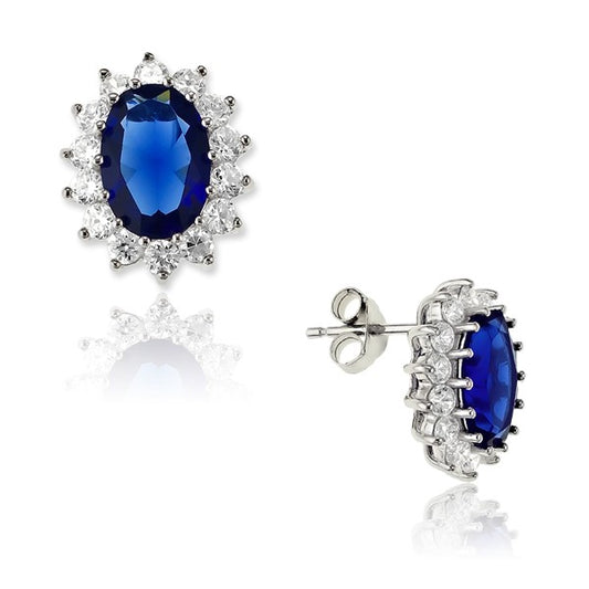 Sterling Silver Royal CZ Earrings - Blue Sapphire
