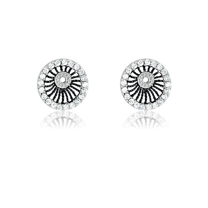 Sterling Silver and Black Rhodium CZ Circle With  Wires Earrings