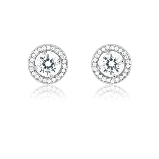 Sterling Silver Center Circle CZ and Micro Pave Earrings