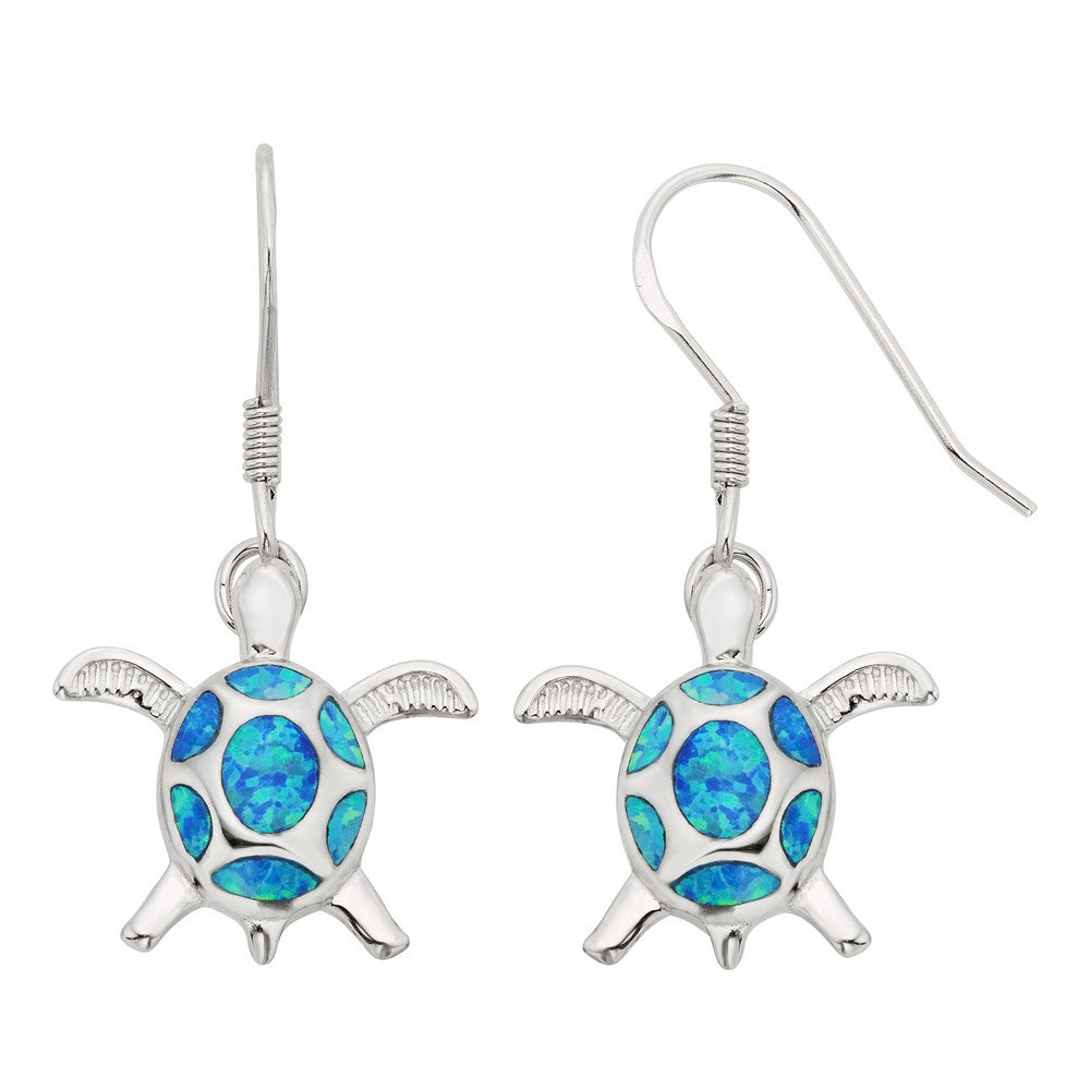 Sterling Silver Blue Inlay Opal Turtle Earrings