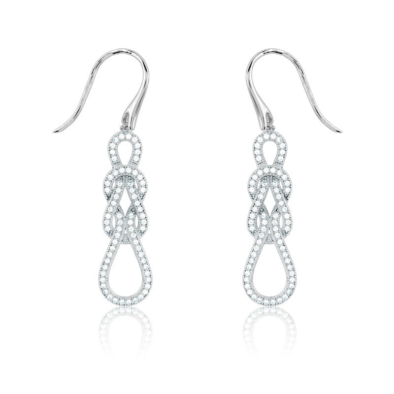Sterling Silver Micro Pave Love Knot Earrings (136 stones)