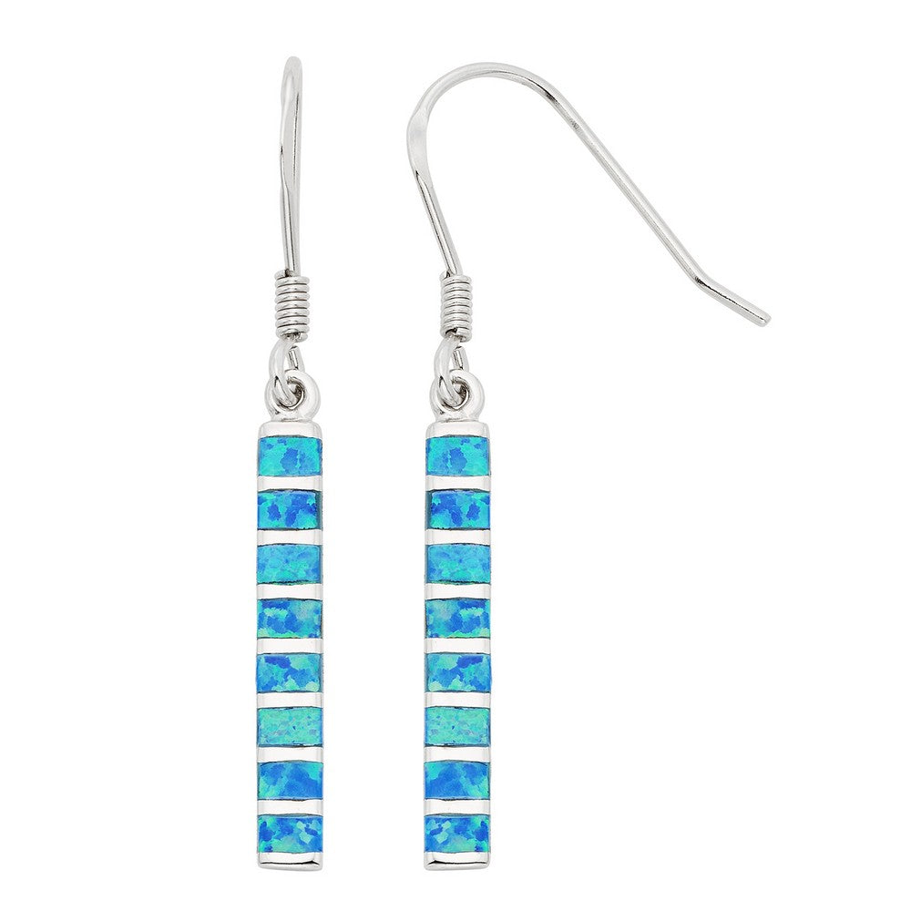 Sterling Silver and Blue Inlay Opal Long Dangling Earrings
