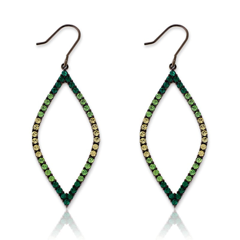 Sterling Silver Multi-tone Green Crystals Open Marquise Earrings