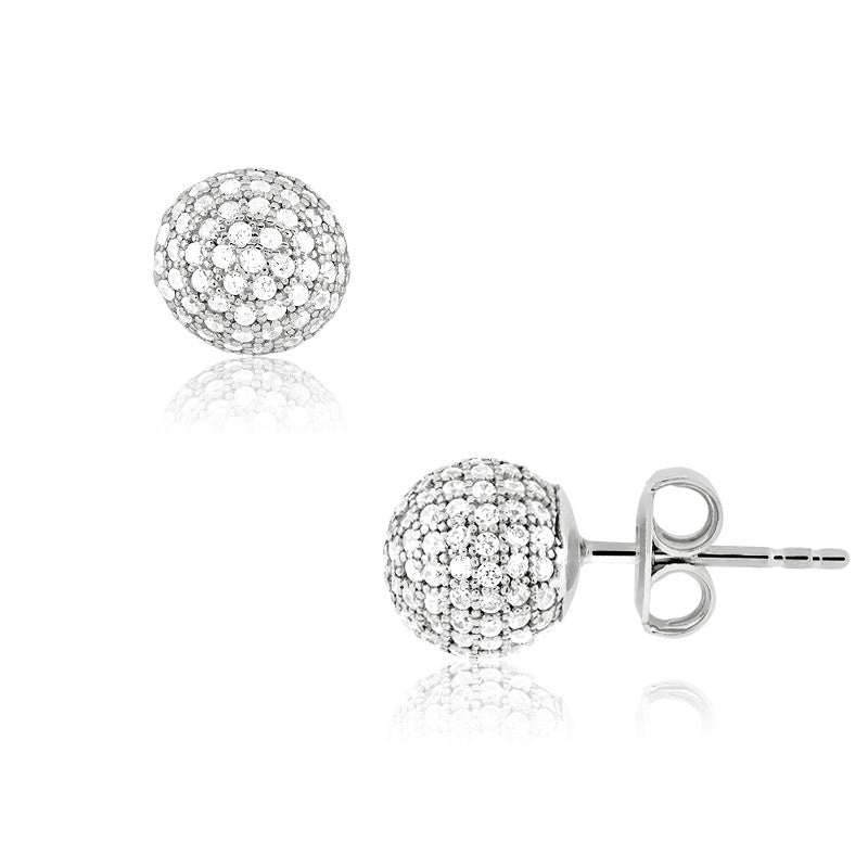 Sterling Silver Micro Pave CZ 9MM Stud Earrings