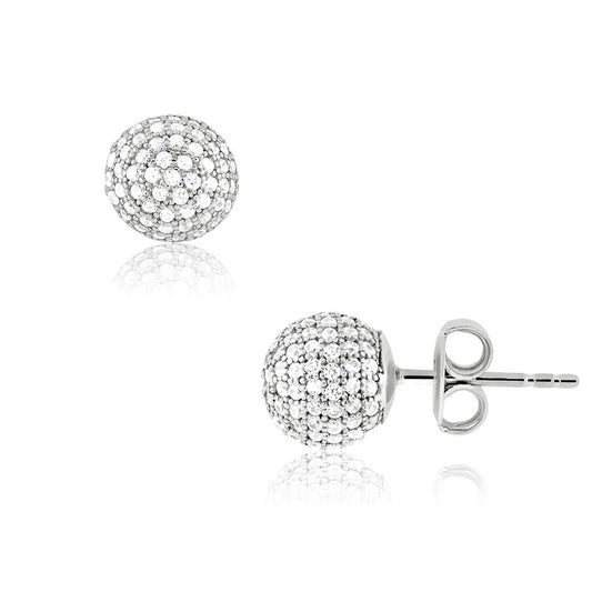 Sterling Silver Micro Pave CZ 9MM Stud Earrings