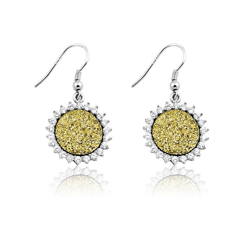 Sterling Silver Round Champagne Druzy With Cz All Around Earrings