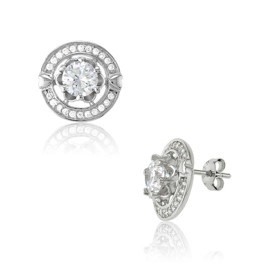 Sterling Silver CZ Open Ring With Large Center CZ Earrings