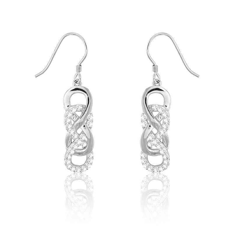 Sterling Silver Double Interlocking CZ Infinity Earrings