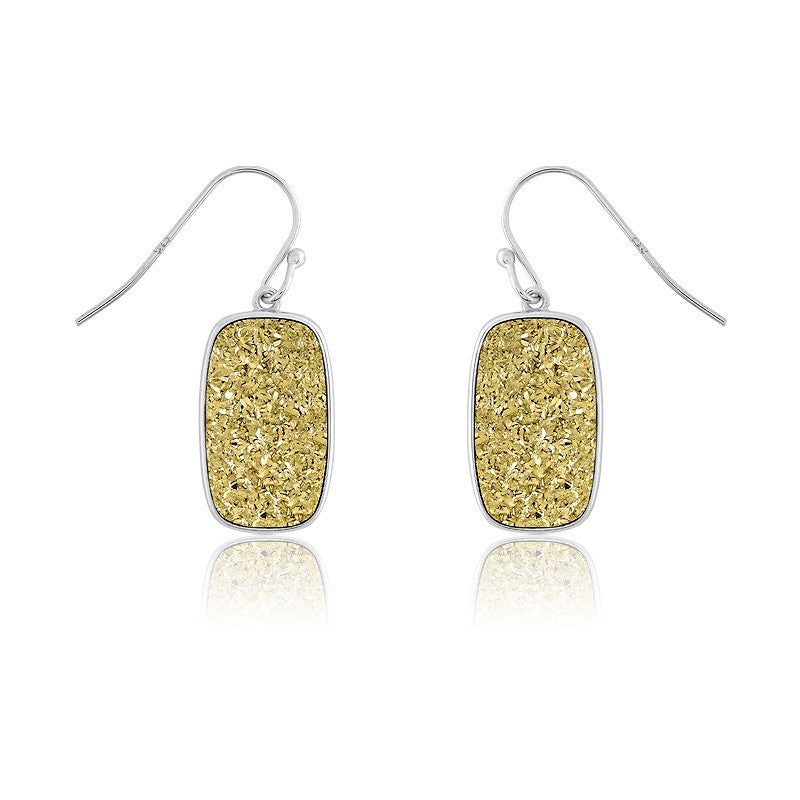 Sterling Silver Rectangular Gold Druzy Earrings