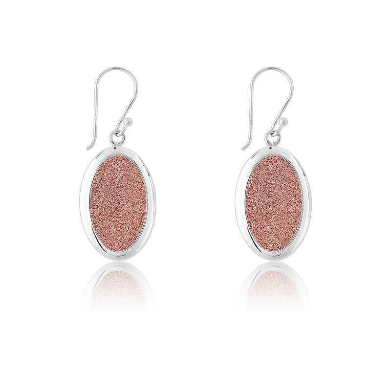 Sterling Silver Oval Sparkly Pink Earrings