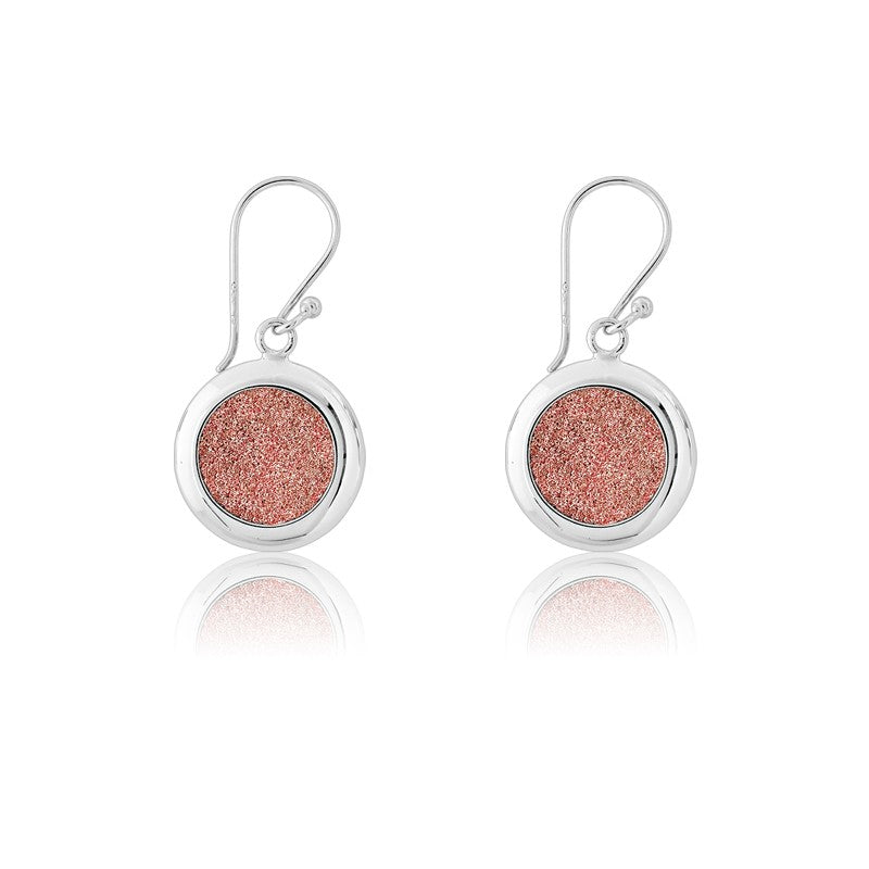Sterling Silver Round Sparkly Pink Earrings