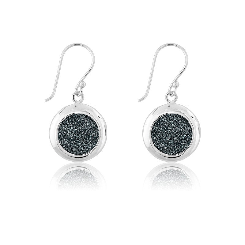 Sterling Silver Round Sparkly Charcoal Earrings