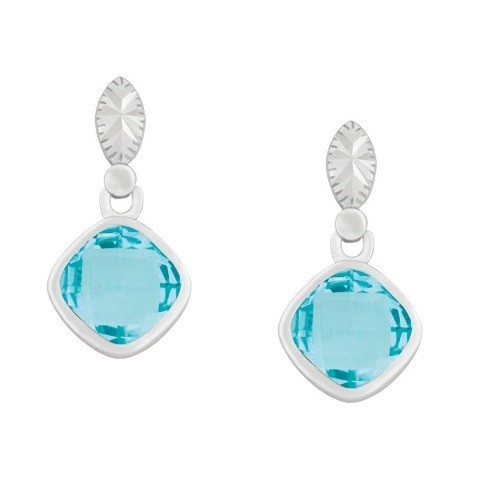 Sterling Silver Square Gemstone Earrings - Blue Topaz
