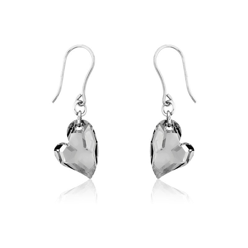 Sterling Silver Black Swarovski Crystal Heart Earrings
