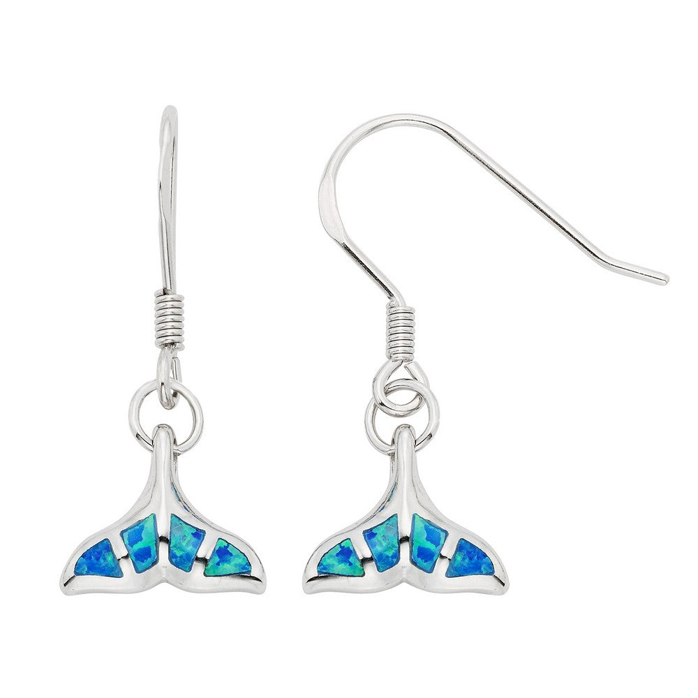 Sterling Silver Blue Inlay Opal Whale Tail Earrings