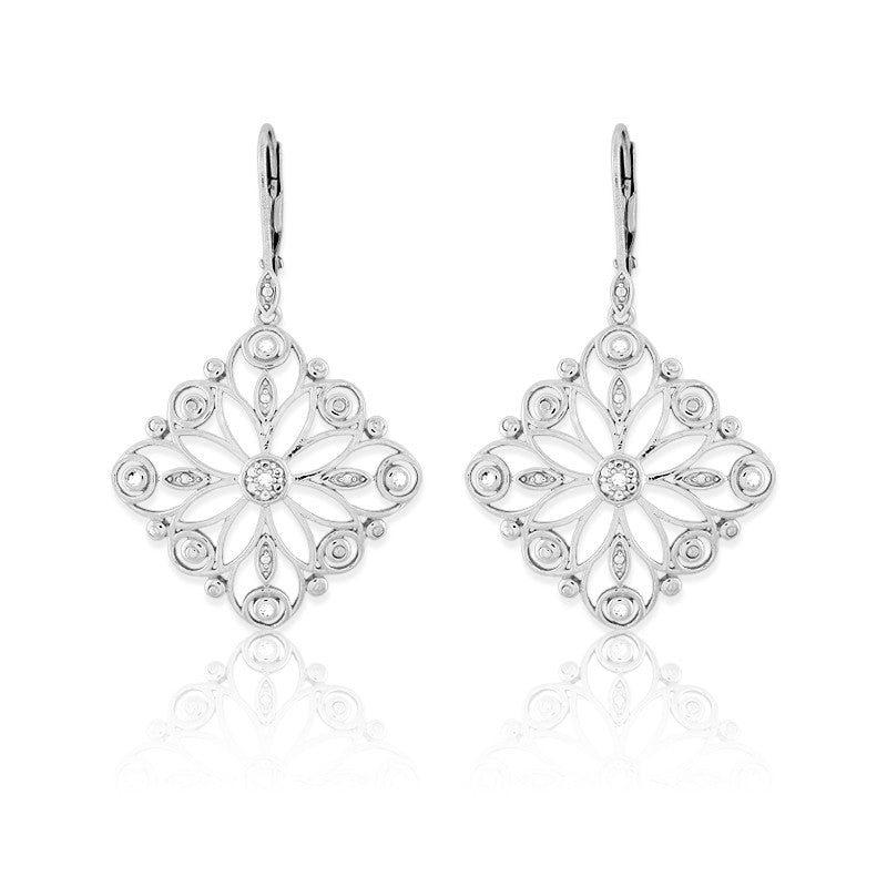 Sterling Silver Square  Diamond Earrings