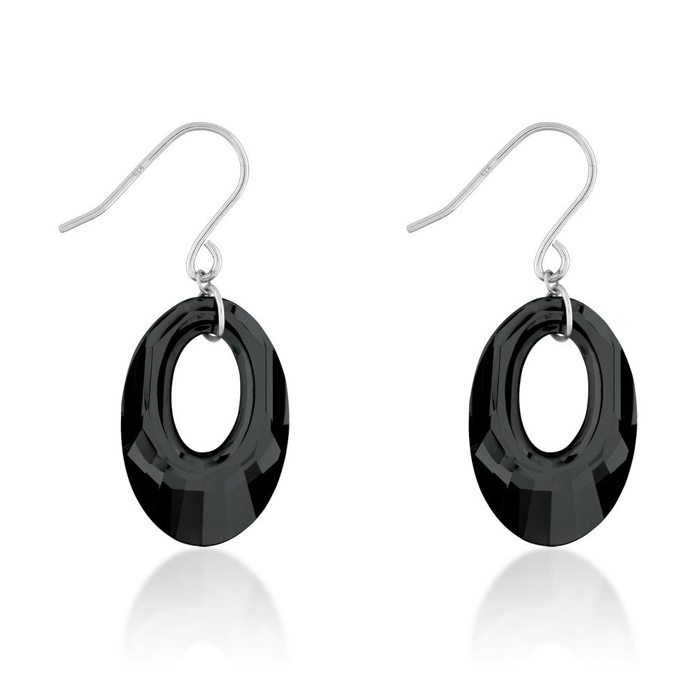 Sterling Silver Black Open Oval Swarovski Crystal Earrings