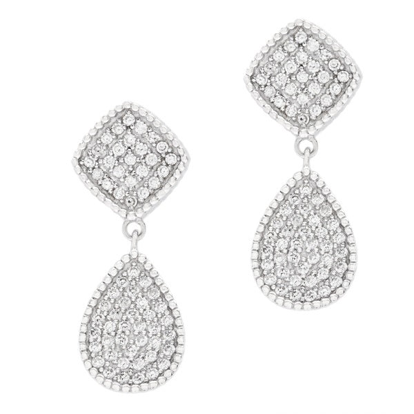 Sterling Silver Square and Teardrop CZ Earrings