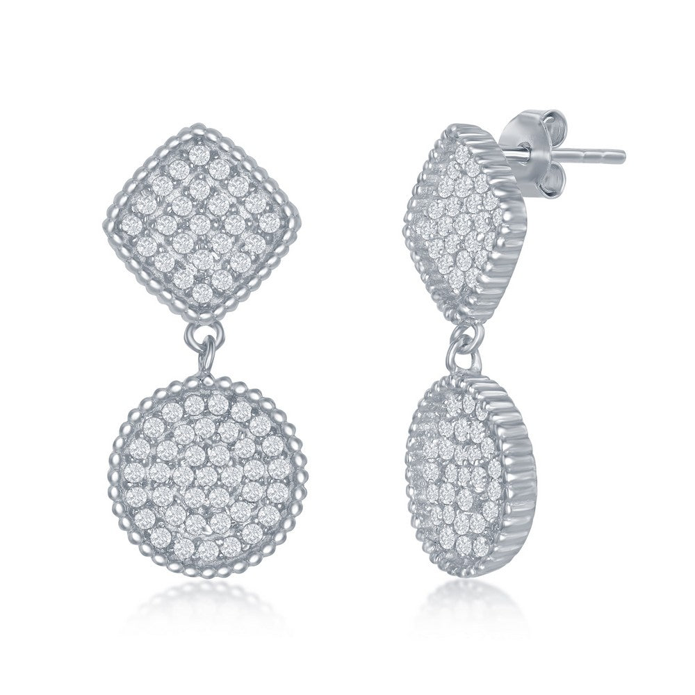 Sterling Silver Square and Circle CZ Earrings