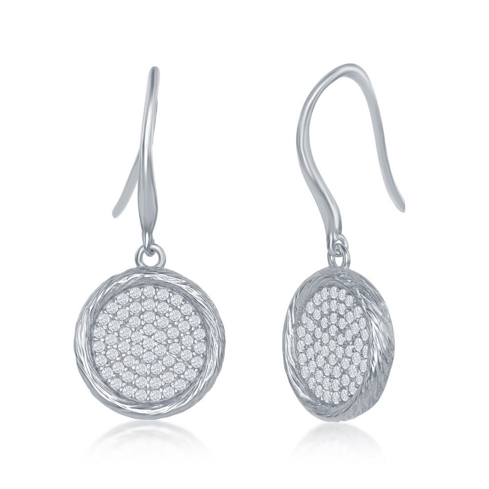 Sterling Silver Round Disc CZ Earrings