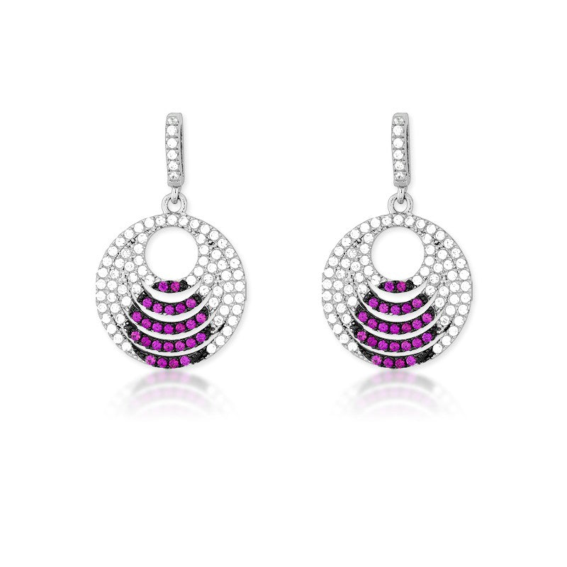 Sterling Silver Clear and Pink CZ Micro Pave Multi Circle Earrings