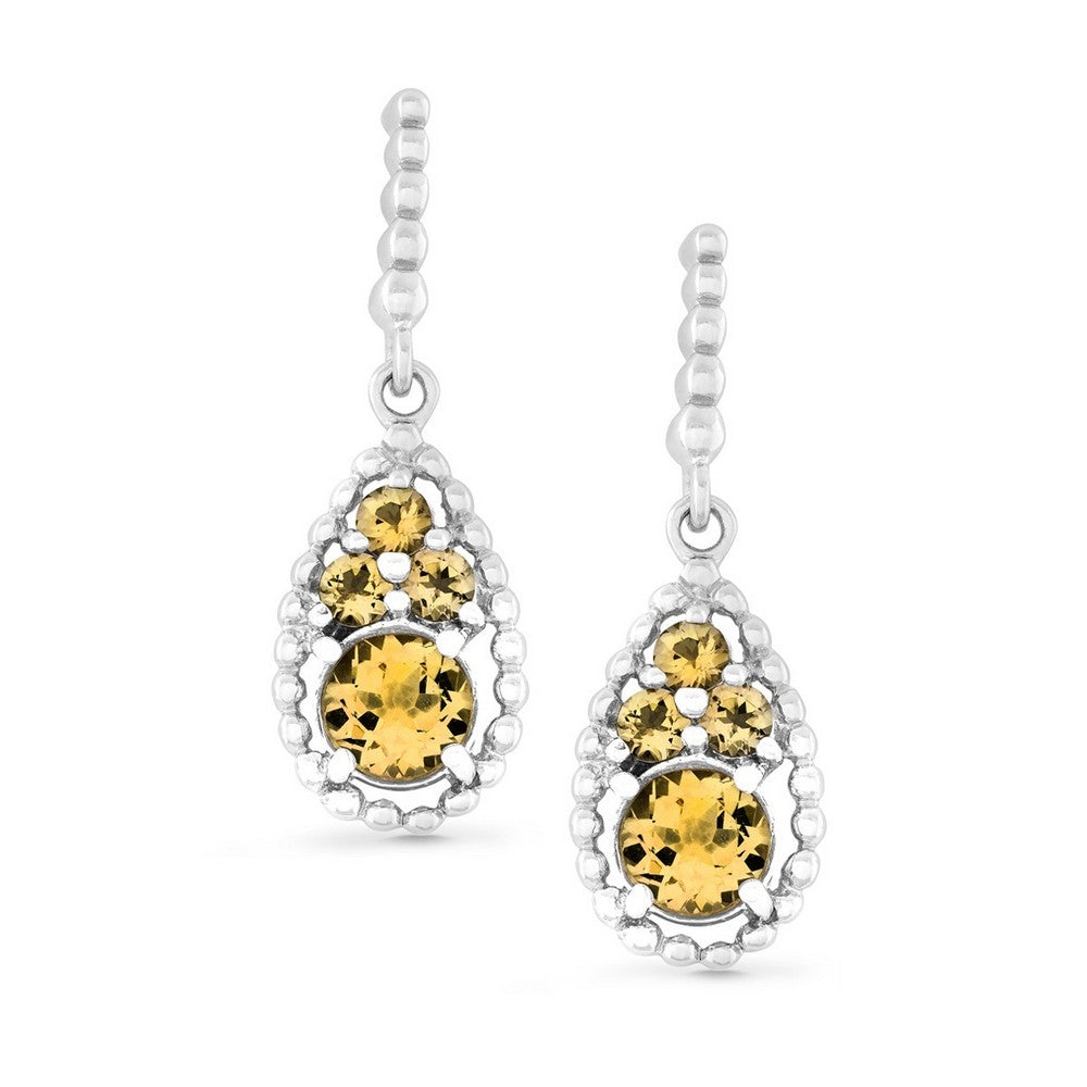 Sterling Silver Tearshaped Cluster of Round Citrine Earrings