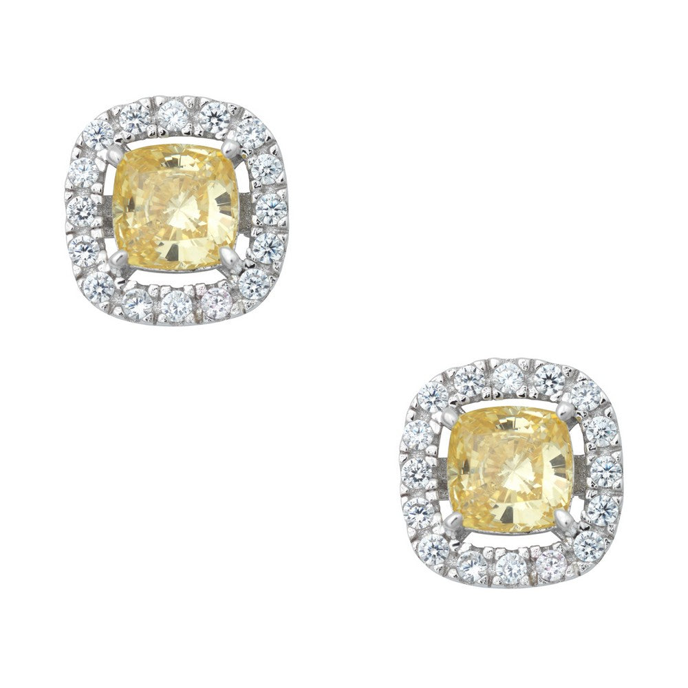 Sterling Silver White CZ Square Stud Earrings - Canary