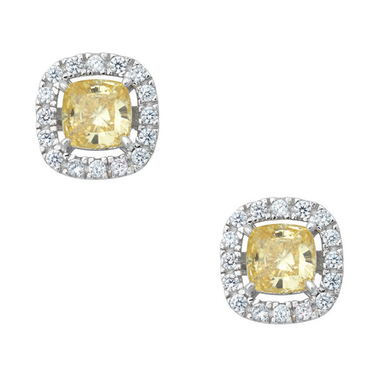 Sterling Silver White CZ Square Stud Earrings - Canary