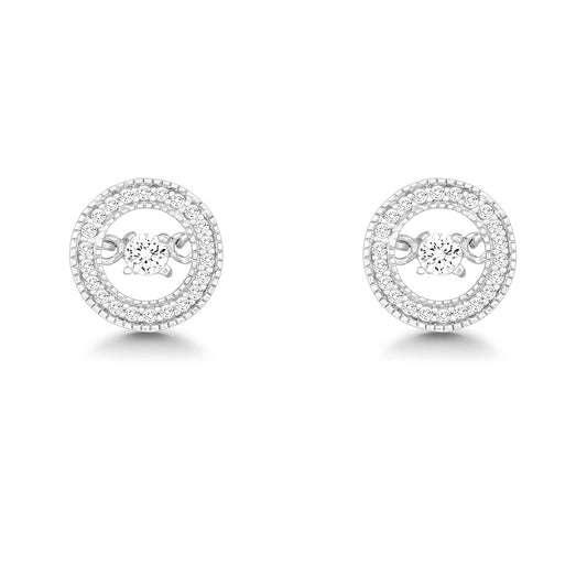 Sterling Silver Micro Pave with Center Dancing-Shimmering CZ Circle Earrings