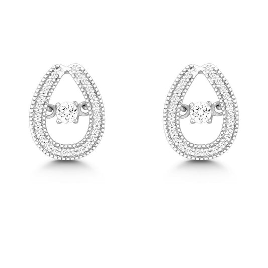 Sterling Silver Micro Pave with Center Dancing-Shimmering CZ Tearshaped Earrings