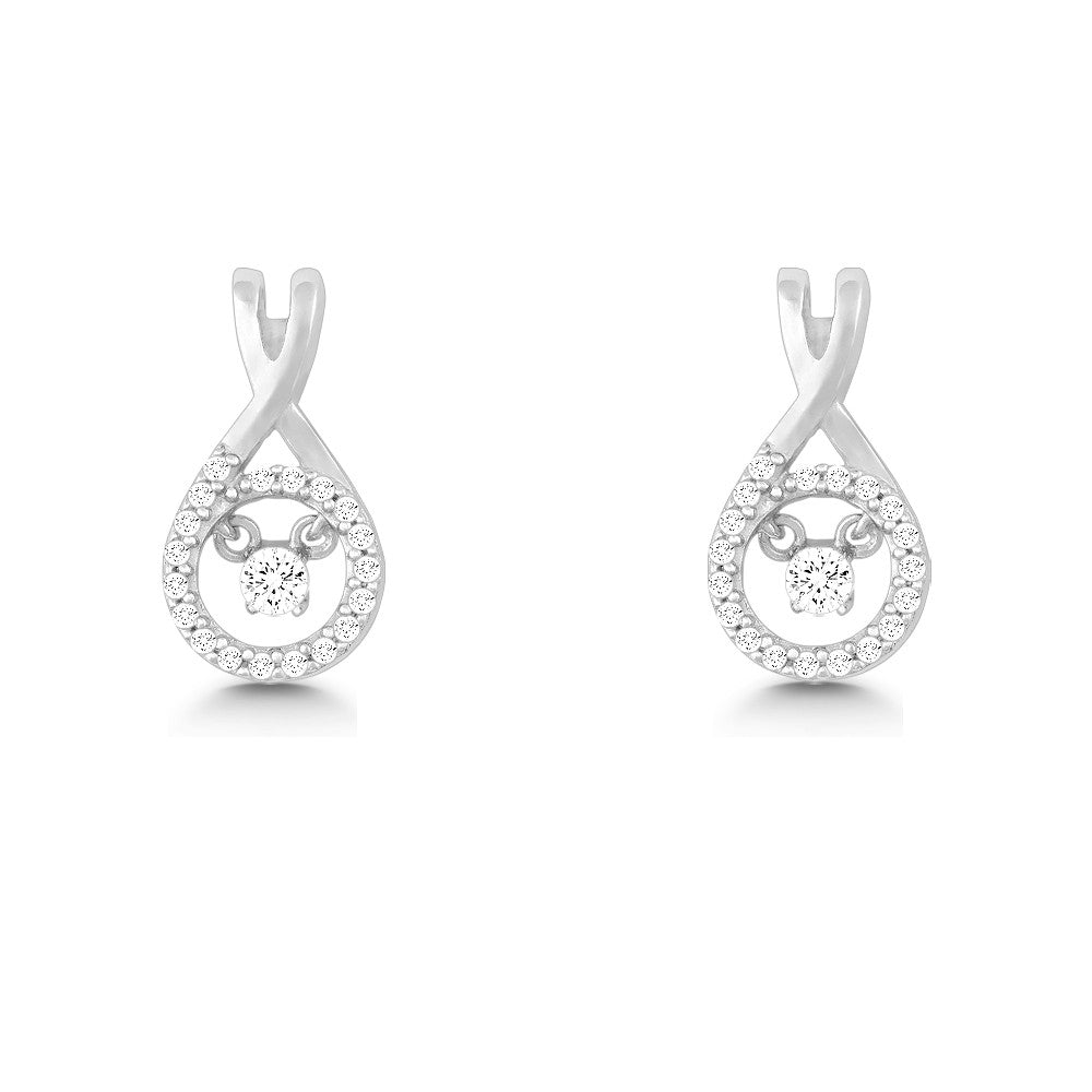 Sterling Silver Micro Pave with Center Dancing-Shimmering CZ Earrings