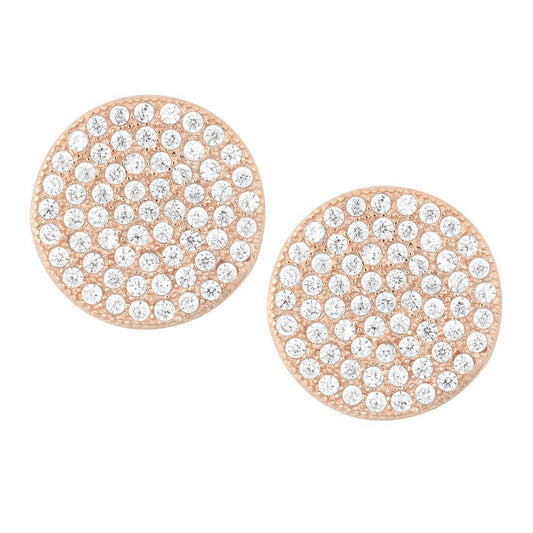 Sterling Silver Flat Micro Pave Stud Earrings - Rose Gold Plated