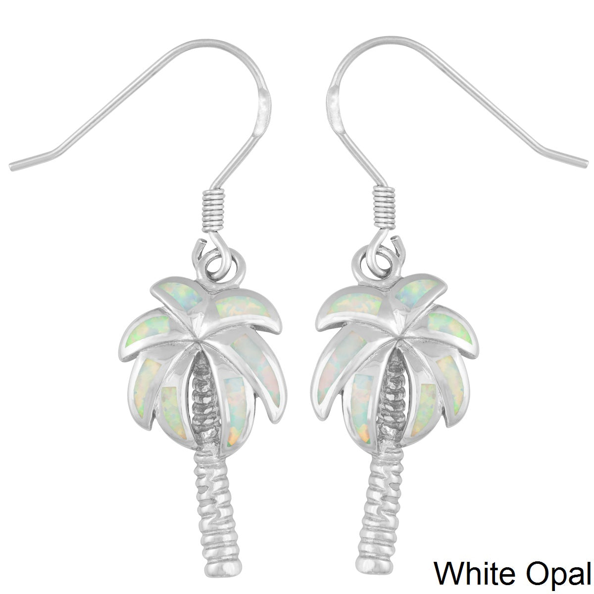Sterling Silver White Inlay Opal Palm Tree Earrings