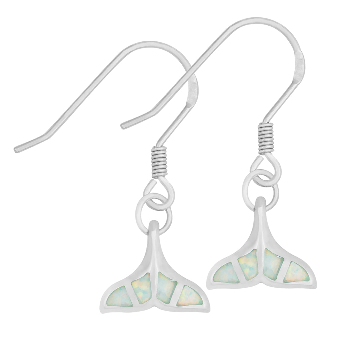 Sterling Silver White Inlay Opal Whale Tail Earrings
