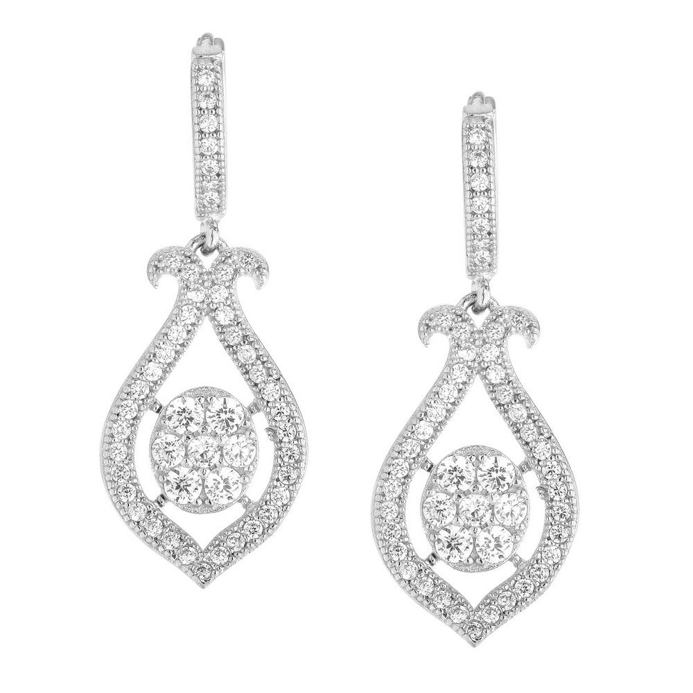 Sterling Silver Micro Pave Marquise with Center Circle CZ Earrings