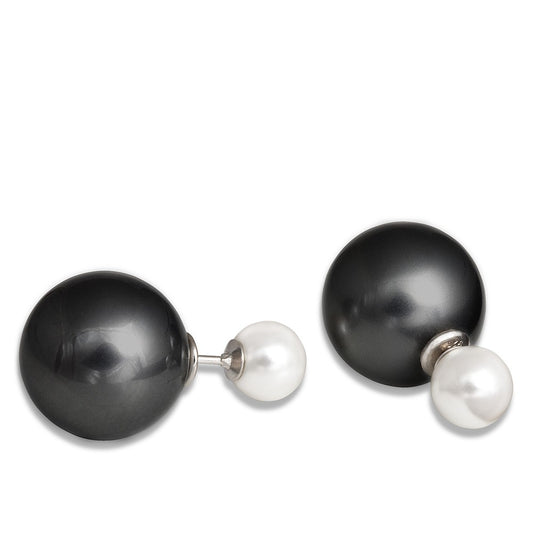 Sterling Silver 8mm & 16mm Simulated Black Pearl Earrings
