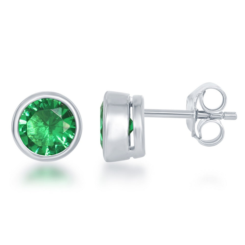 May Created Emerald Bezel Set Stud Earrings