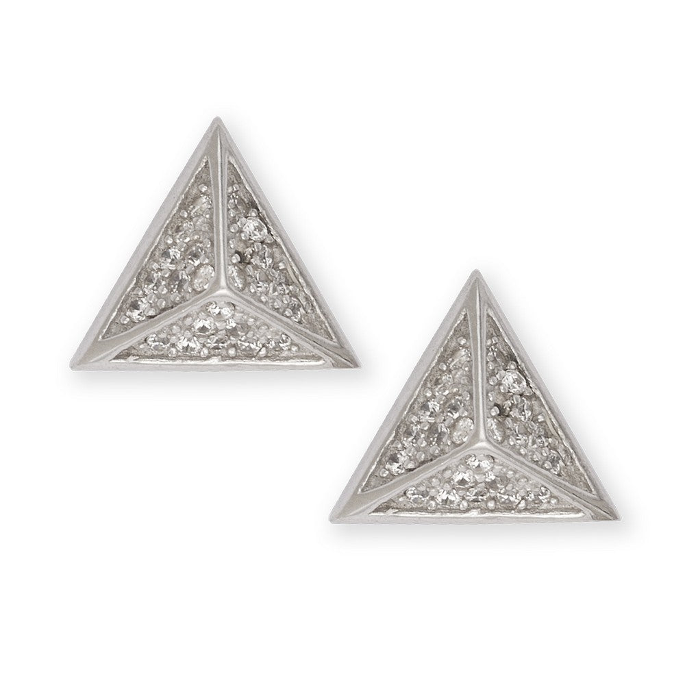 Sterling Silver CZ Pyramid Style Stud Earrings