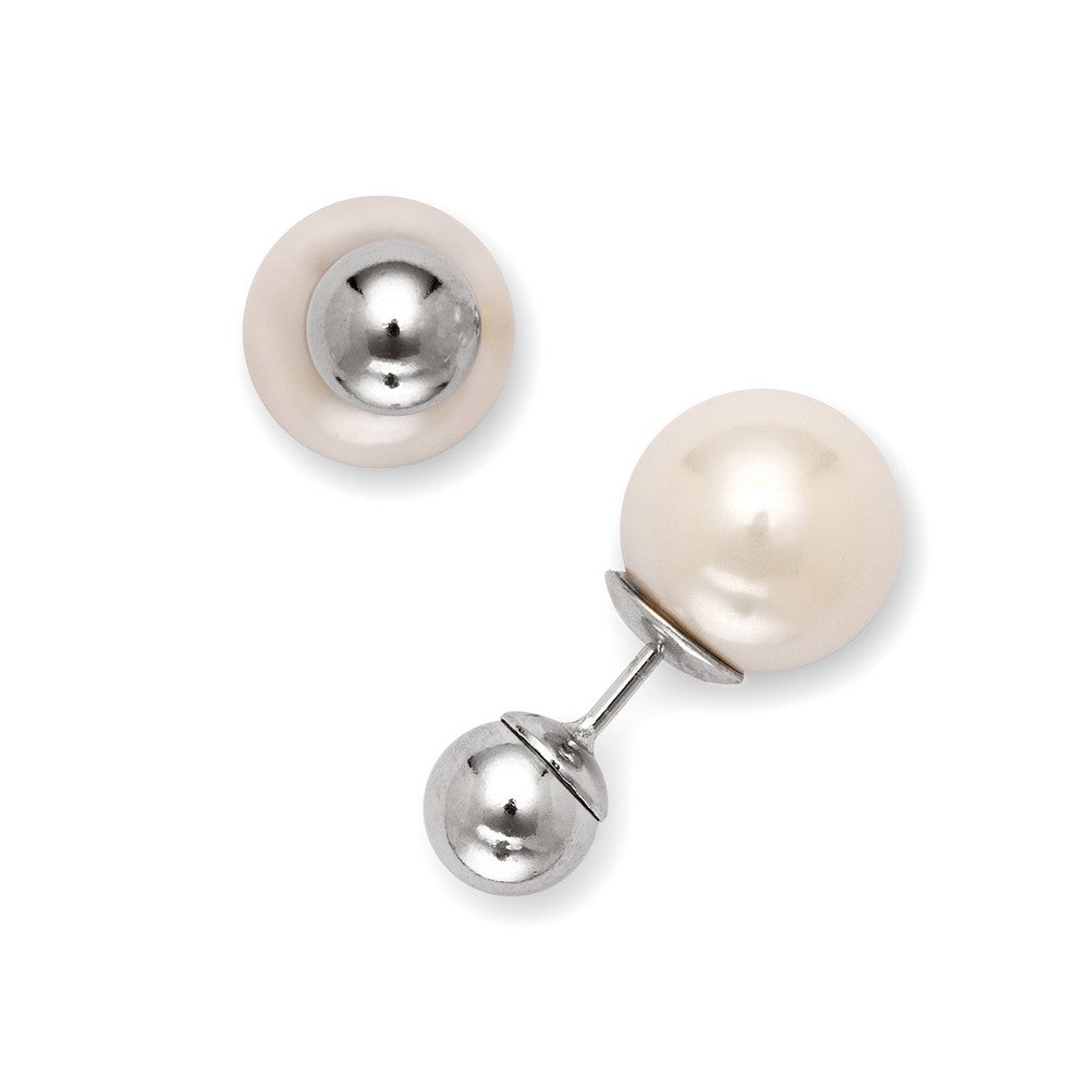 Sterling Silver 6mm Silver Bead with 10mm Simulated White Pearl Earrings
