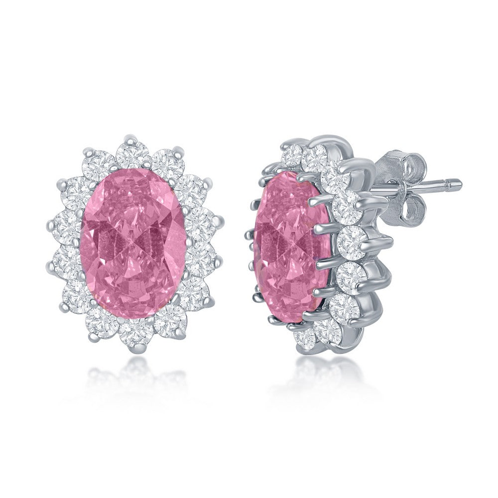 Sterling Silver Royal CZ Earrings - Pink