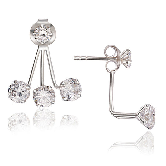 Sterling Silver 4mm CZ Front with Triple 5mm CZ Back Earrings