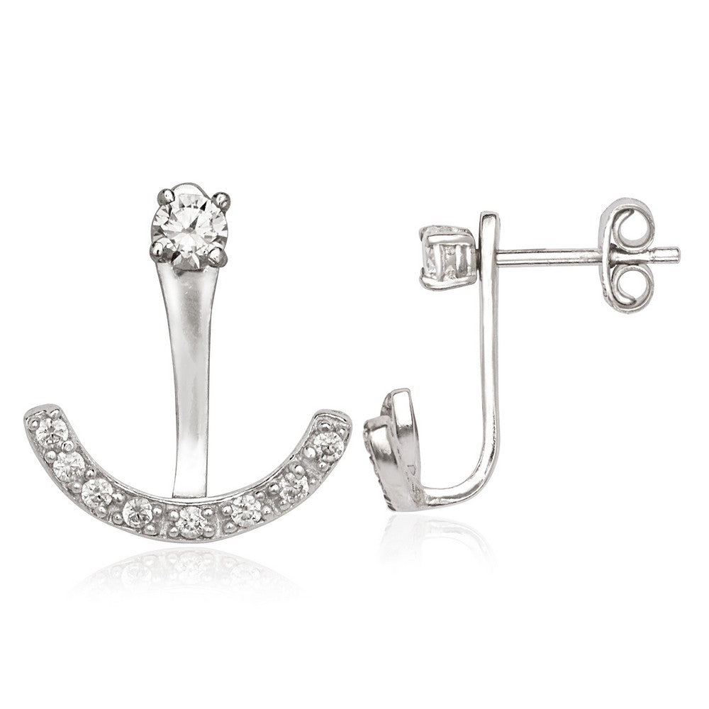 Sterling Silver Front 3mm CZ with Back CZ Semi Circle Earrings