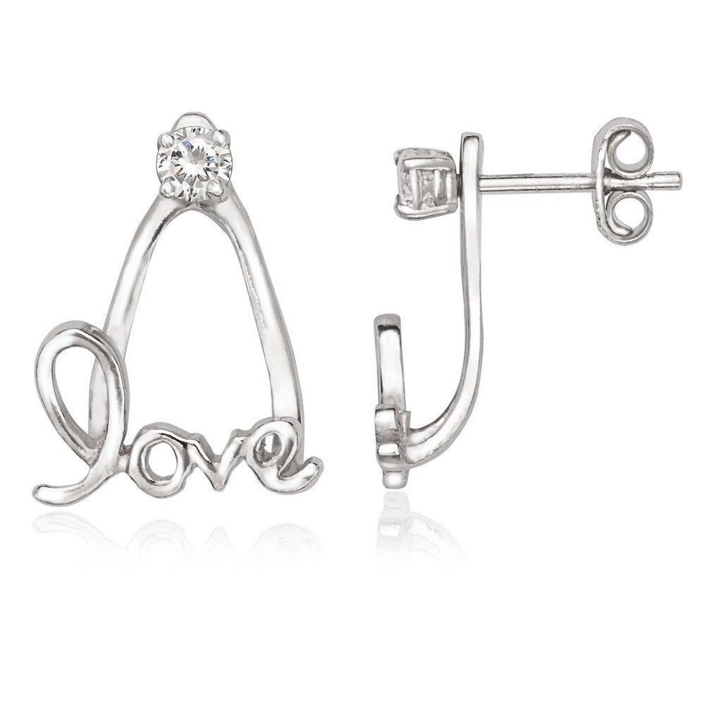 Sterling Silver Front 3mm CZ with Back LOVE Earrings