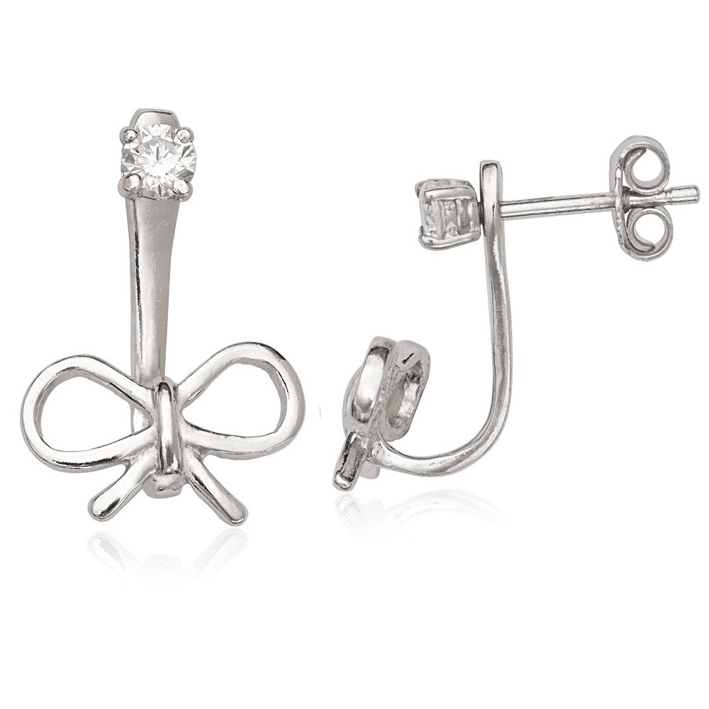 Sterling Silver Front 3mm CZ with Back Bow Earrings