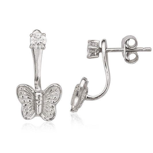 Sterling Silver Front 3mm CZ with Back Butterfly Earrings